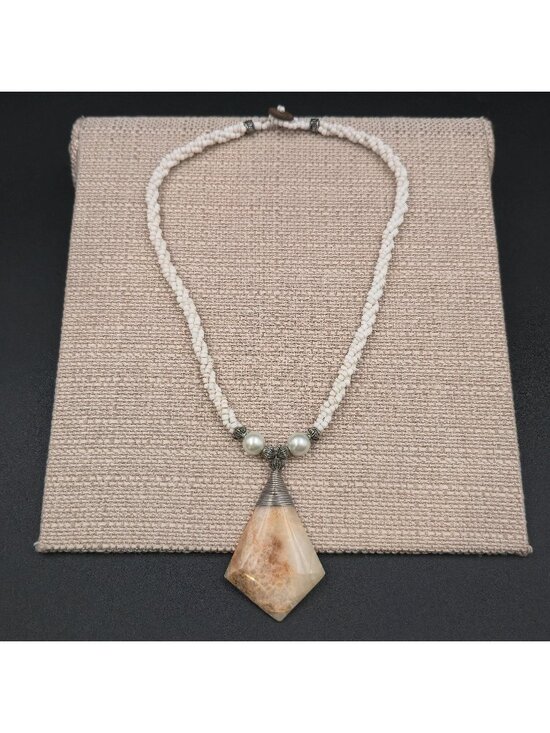 Jewelry - 18 Inch Braided Seed Bead Large Jasper Pendant Necklace B1238